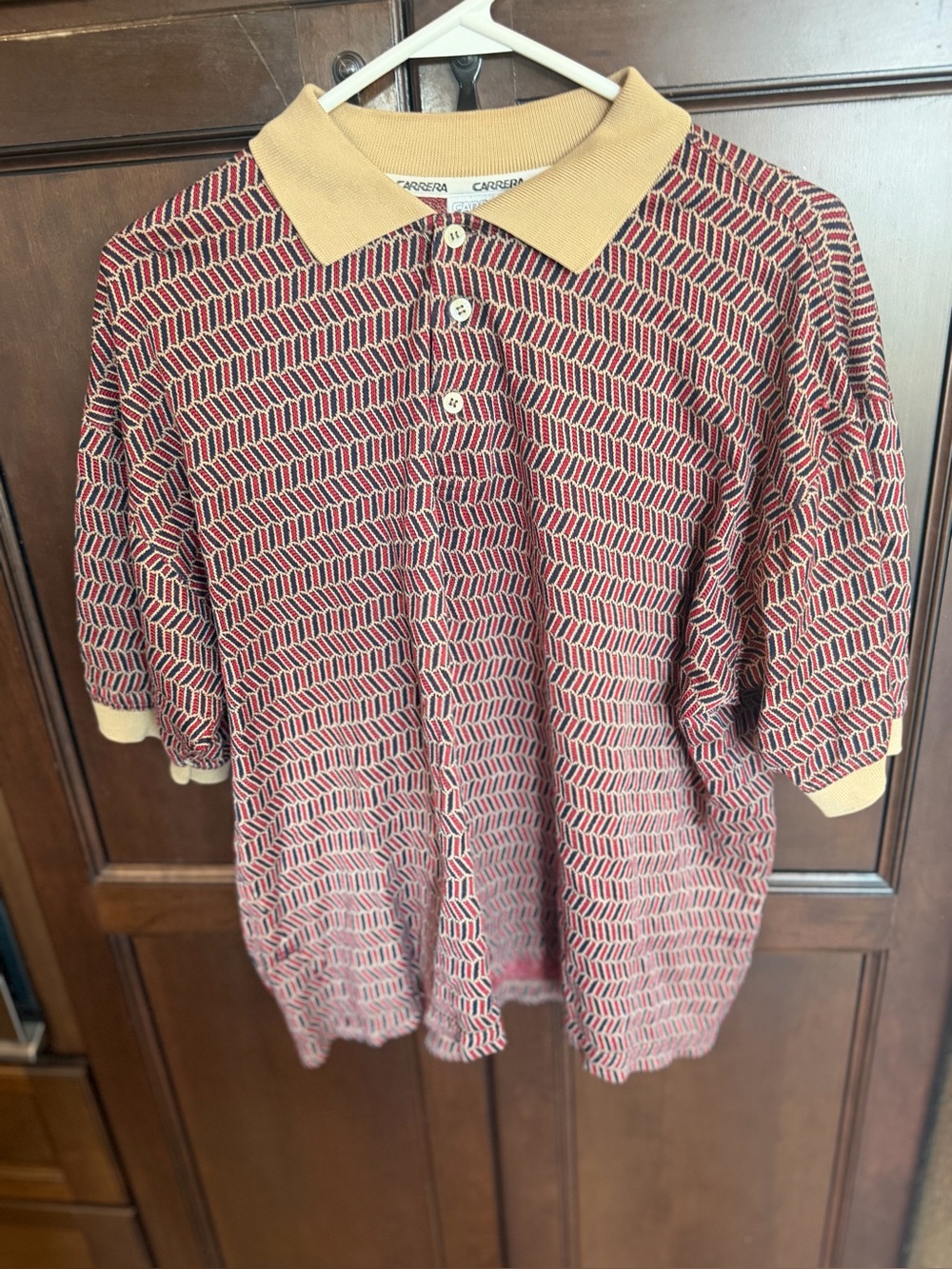 Carrera Knit golf  Polo Shirt Mens XL Retro Geometric Pattern 90s Mod Red